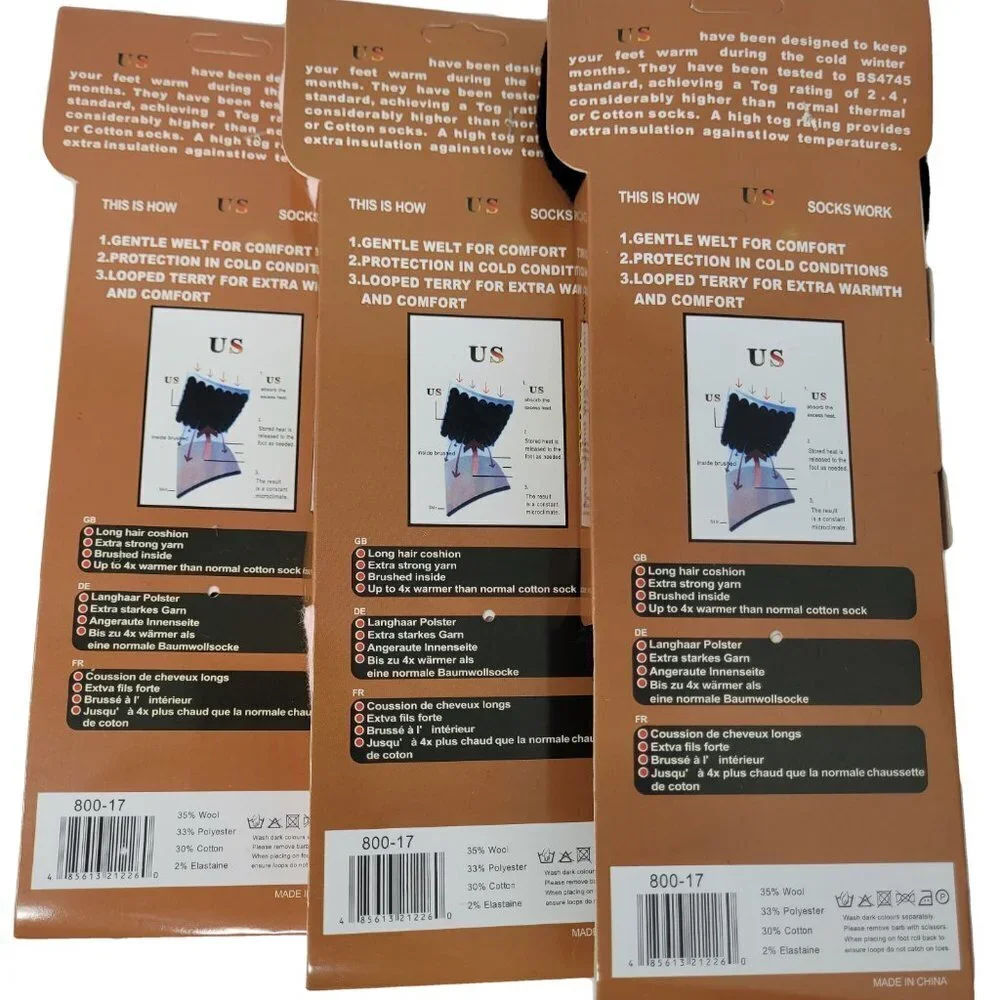 Women Merino Lamb Wool Socks, Warm Winter Crew Boots Socks, 3 Pairs, NWT